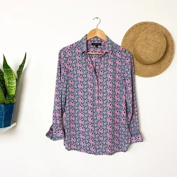 Banana Republic Pink Green Floral Button Up Shirt XS - Picture 2 of 9